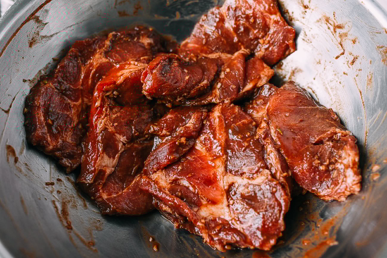 Marinated slabs of pork butt