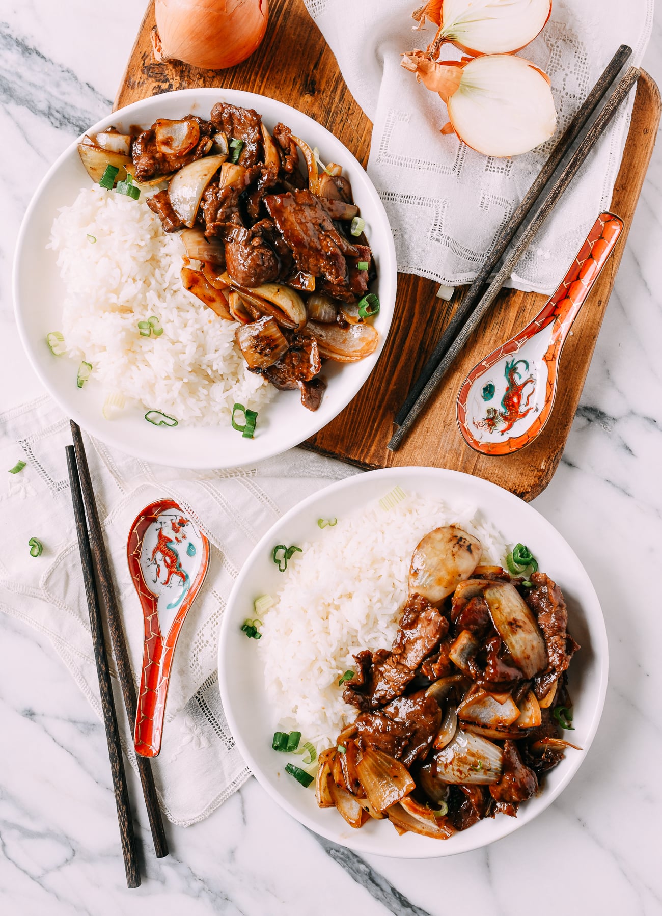 Beef Onion Stir-fry with white rice