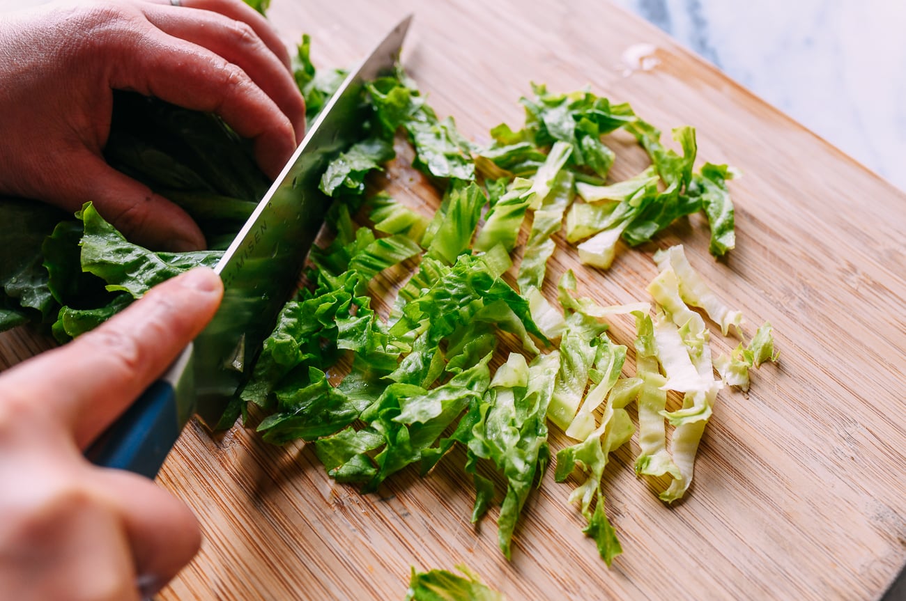 Chopping romaine lettuce