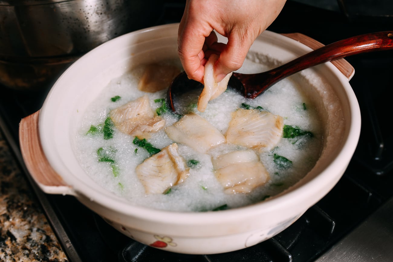 Adding fish to congee
