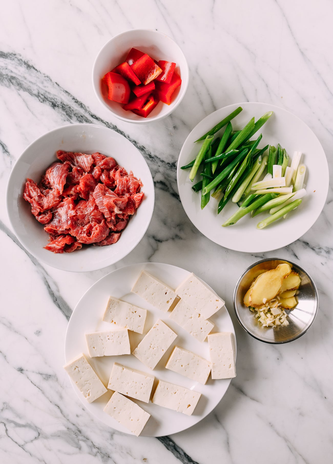 Ingredients for Ginger Scallion Beef & Tofu