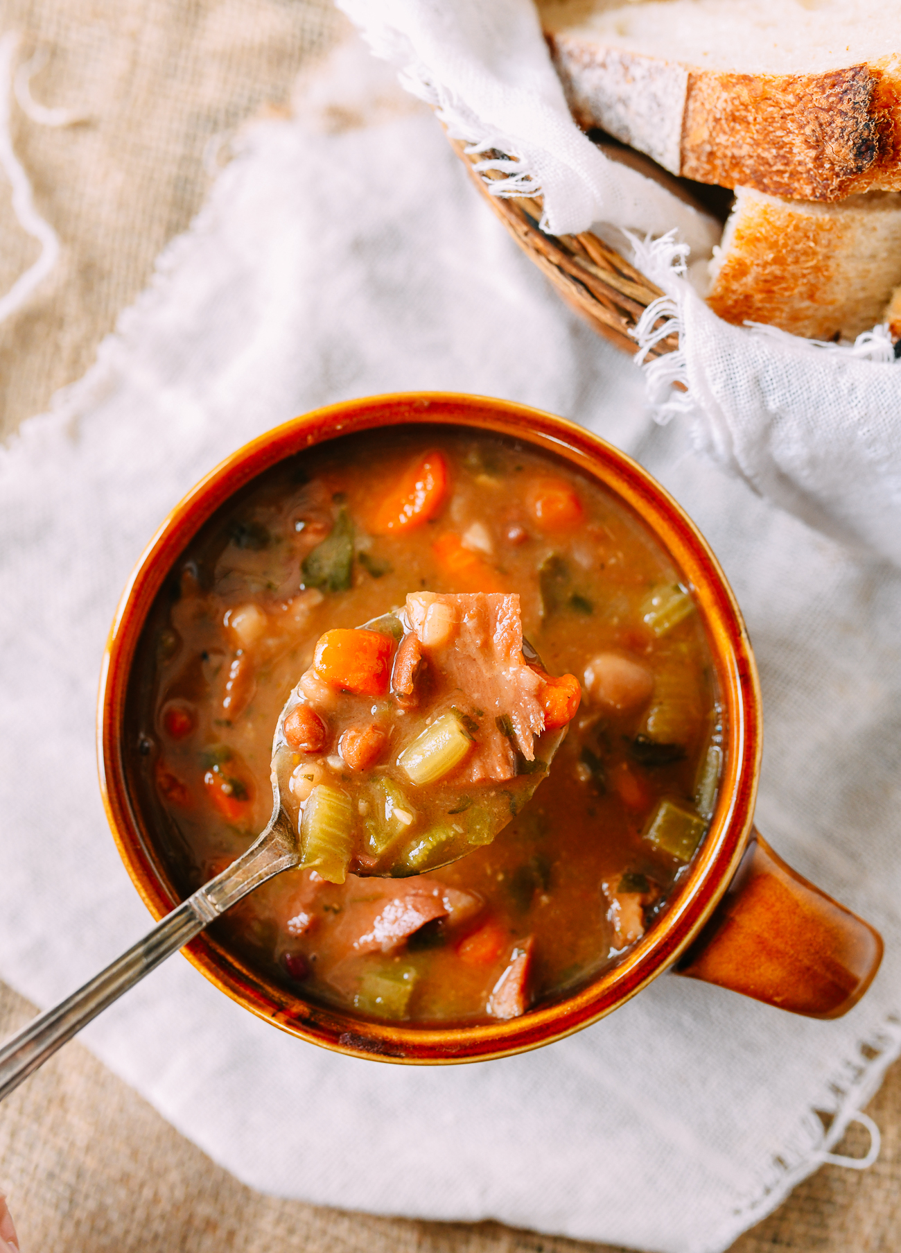 Spoon full of ham and bean soup