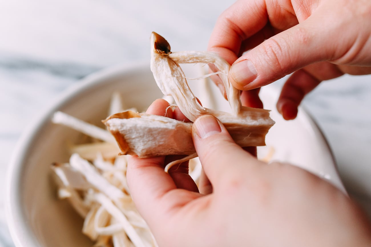 Shredding king oyster mushrooms