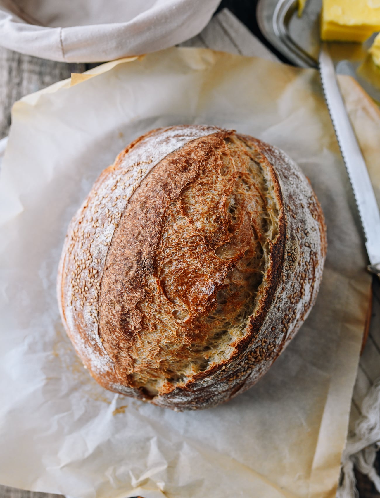 Sourdough bread recipe loaf on cutting board