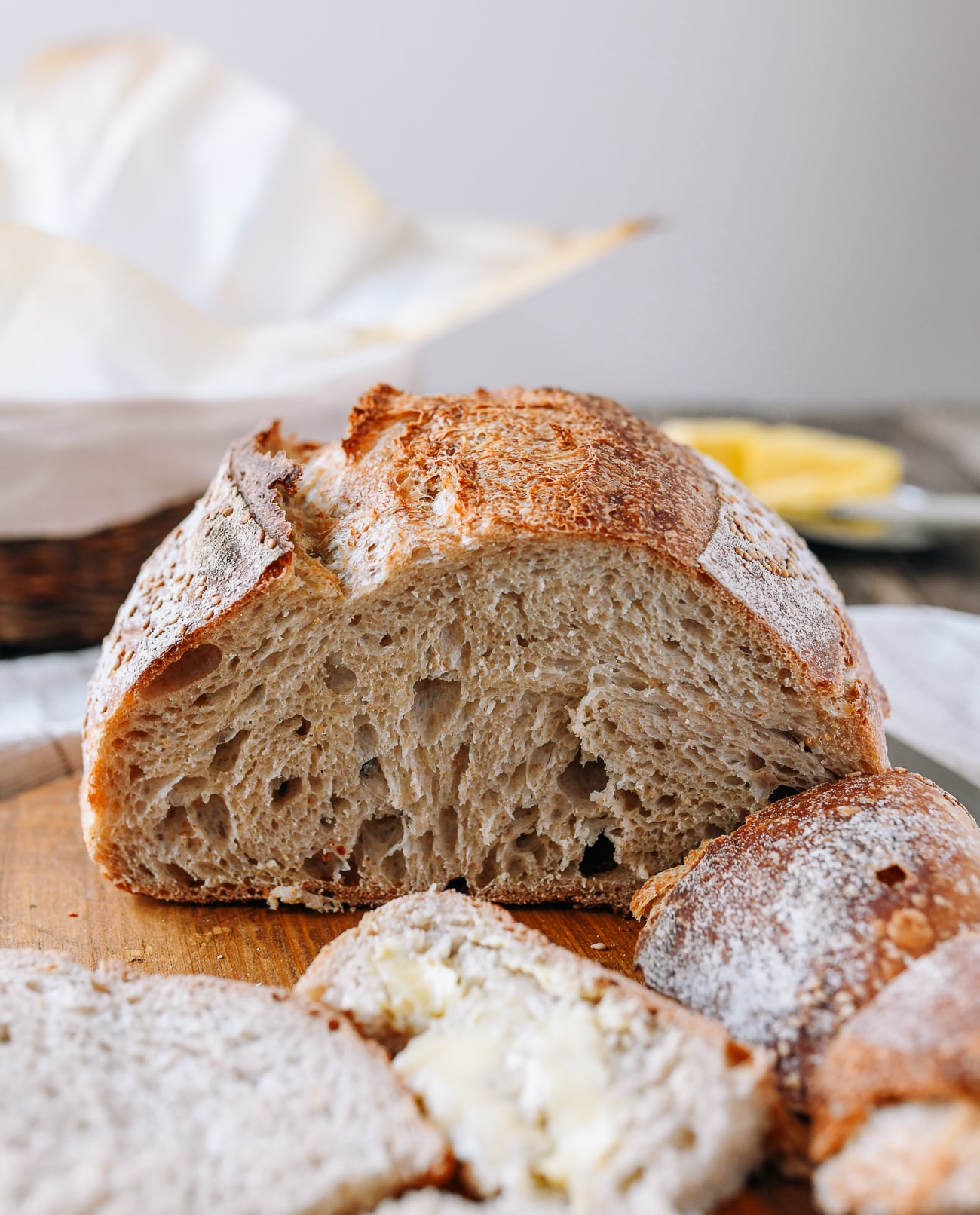 Sourdough bread loaf cross-section 