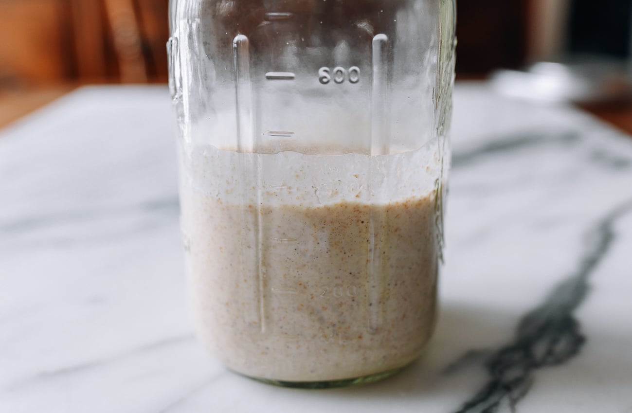 Sourdough starter in glass mason jar