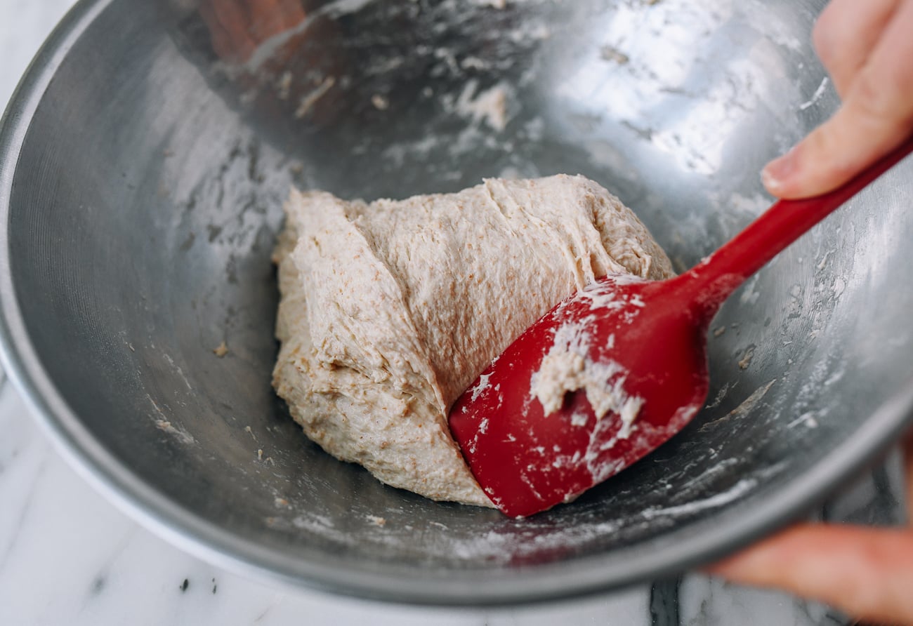 Resulting dough made from flour, water, and starter