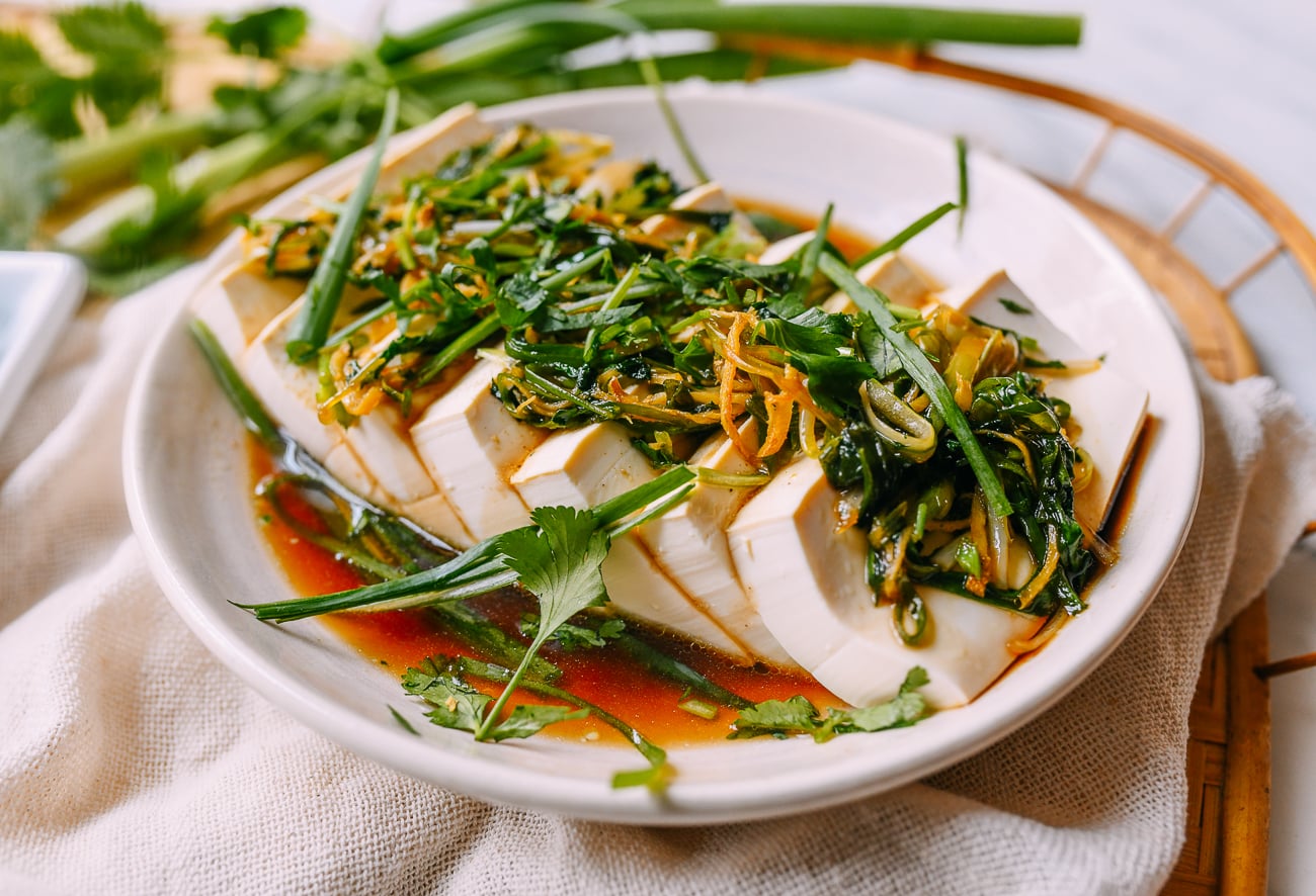 Steamed Tofu with Ginger and Scallions