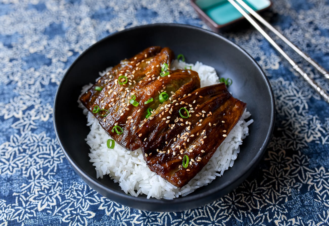 Eggplant unagi over rice