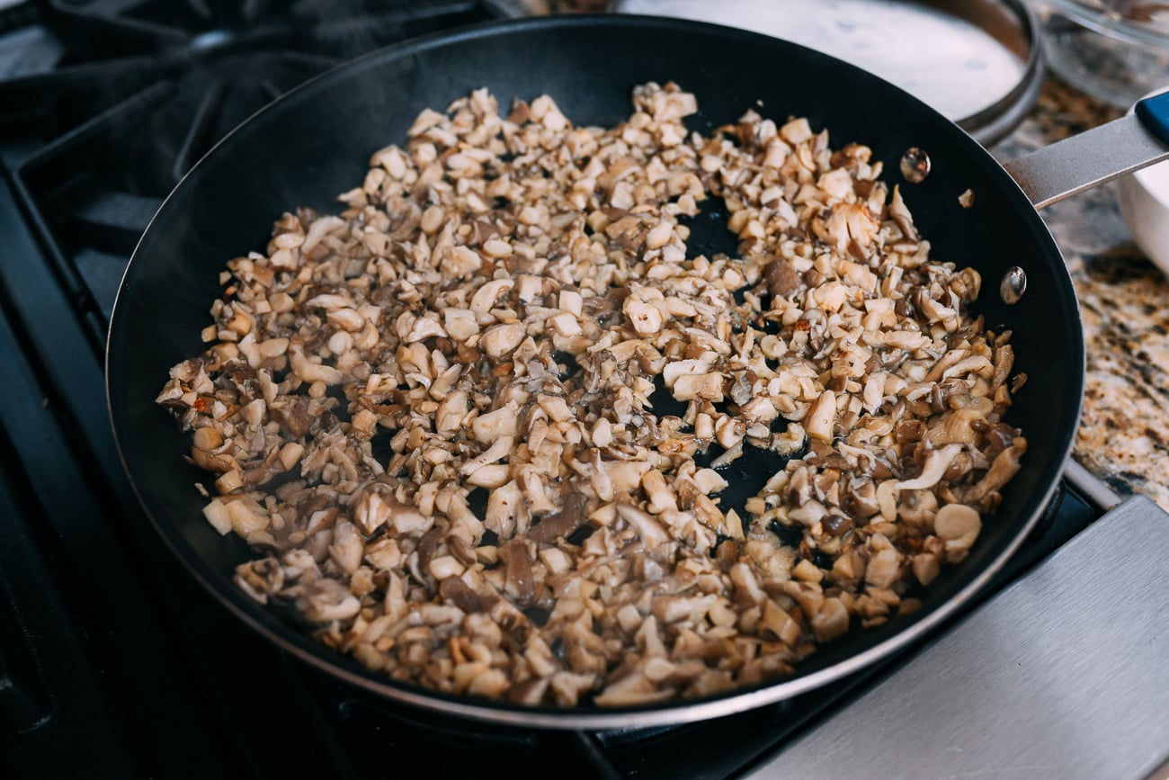 Nonstick pan of mushrooms