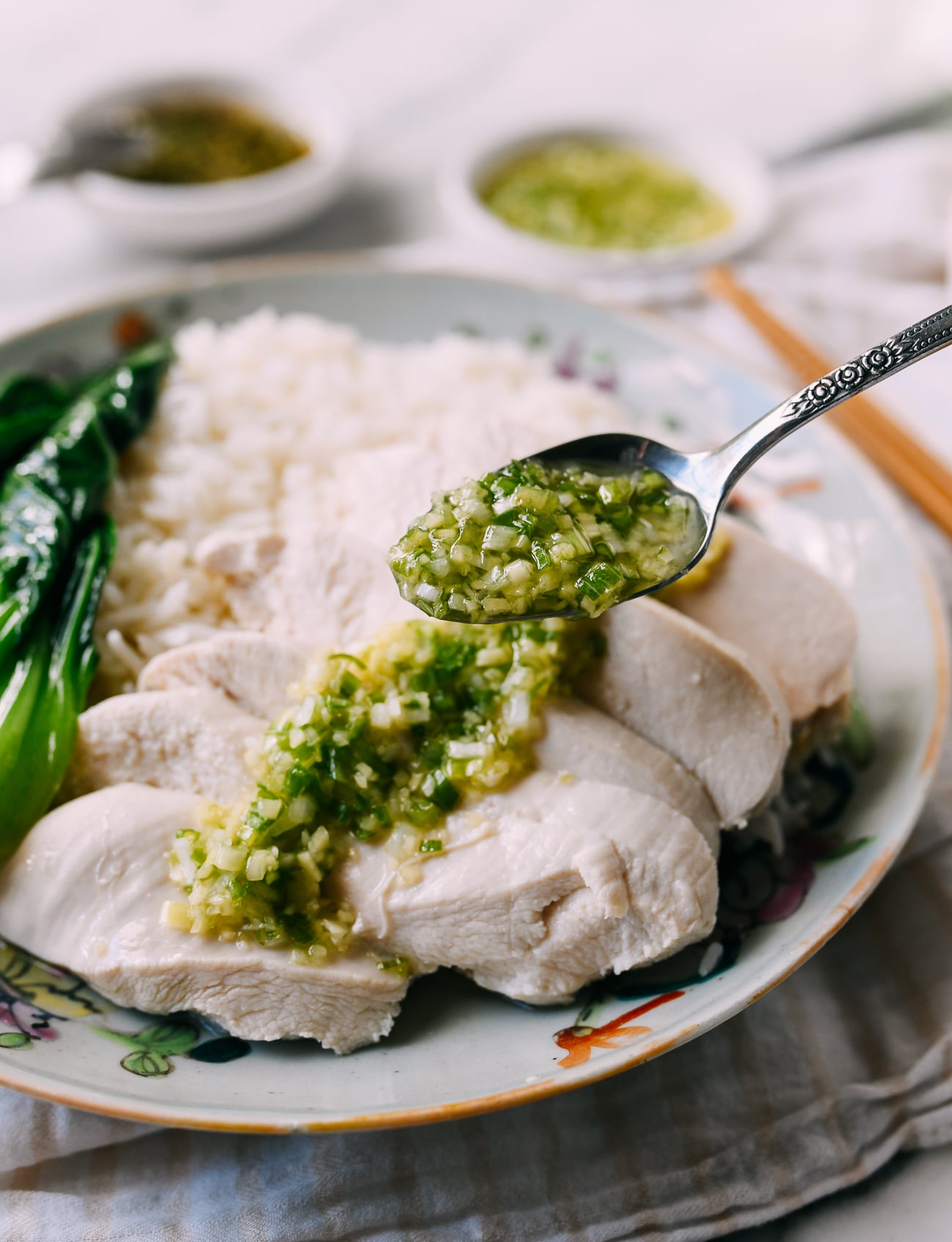Poached Chicken Breast with Ginger Scallion Oil