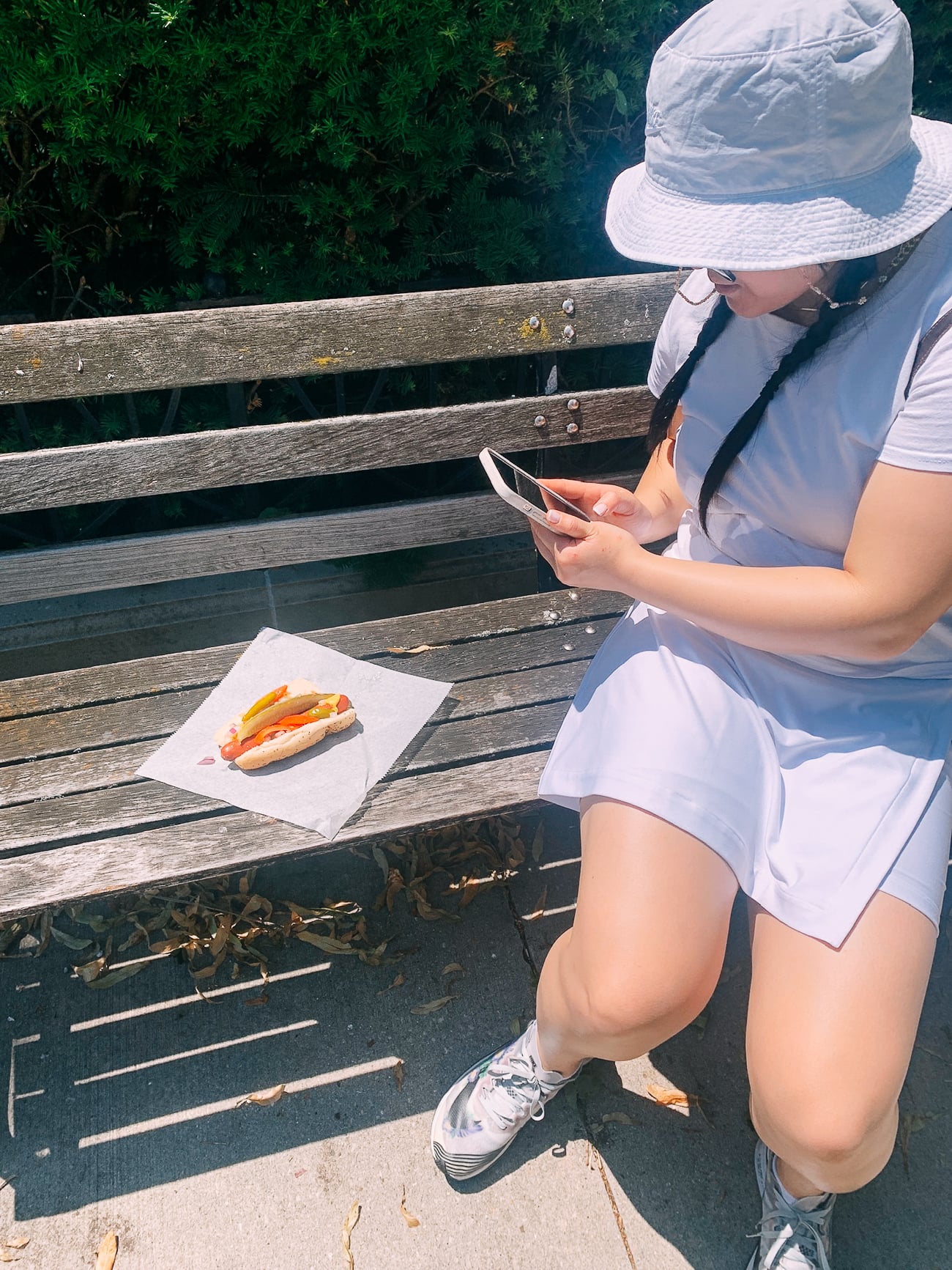 Kaitlin taking photos of Chicago dog