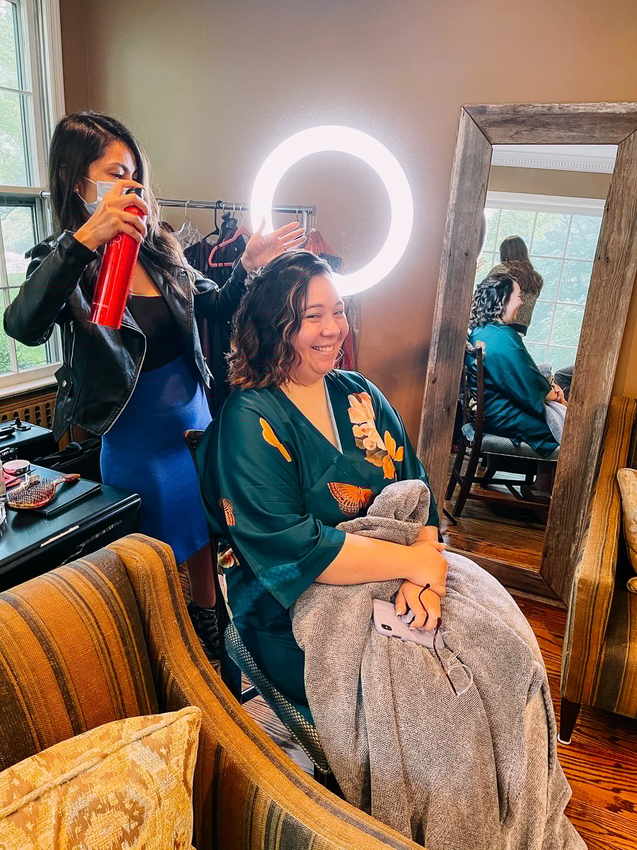 Kim getting her hair done