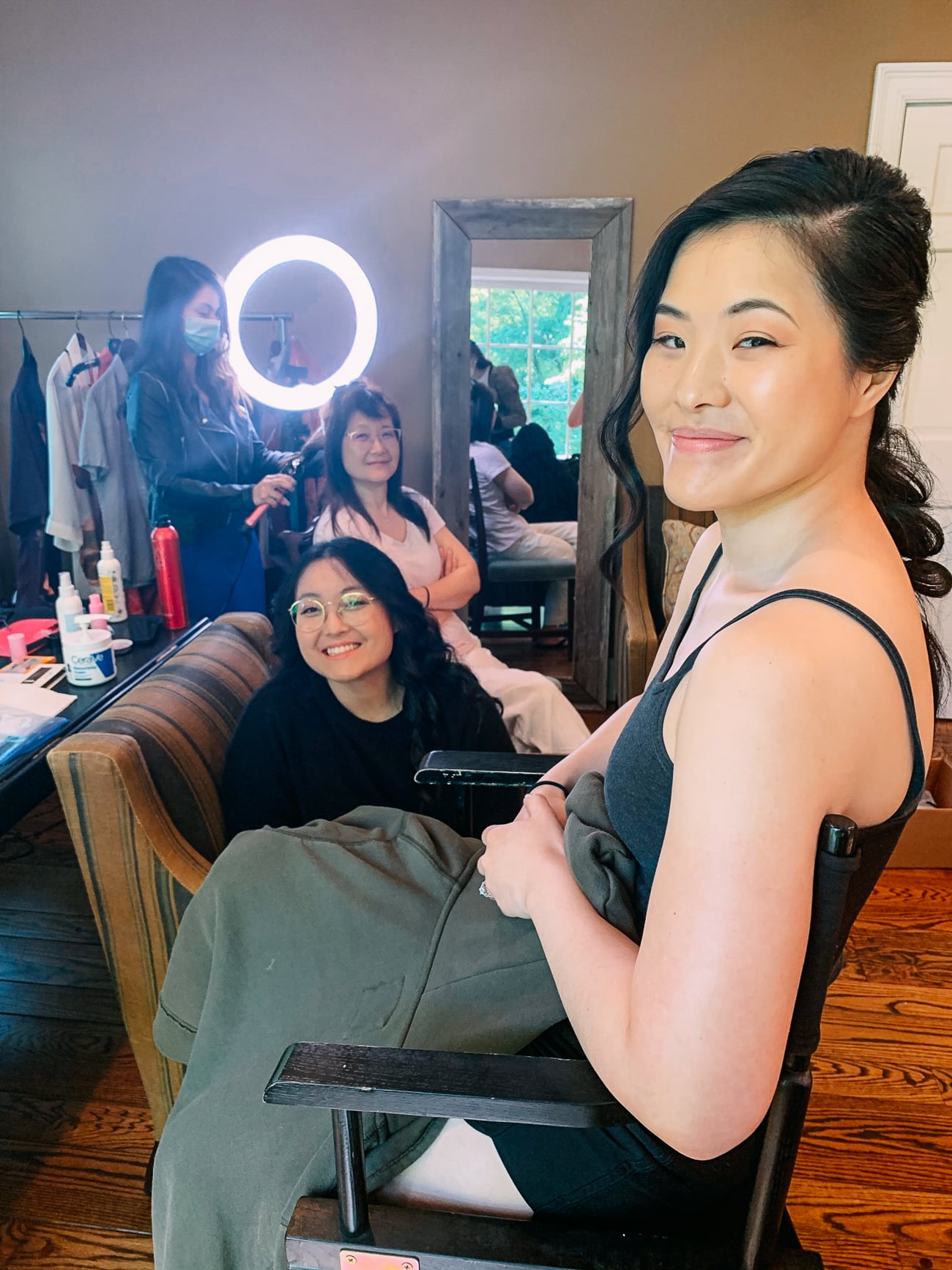 Sarah, Kaitlin, and Judy getting hair and makeup done