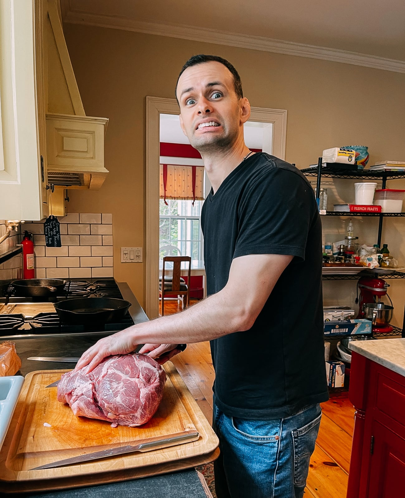 Justin breaking down pork shoulder