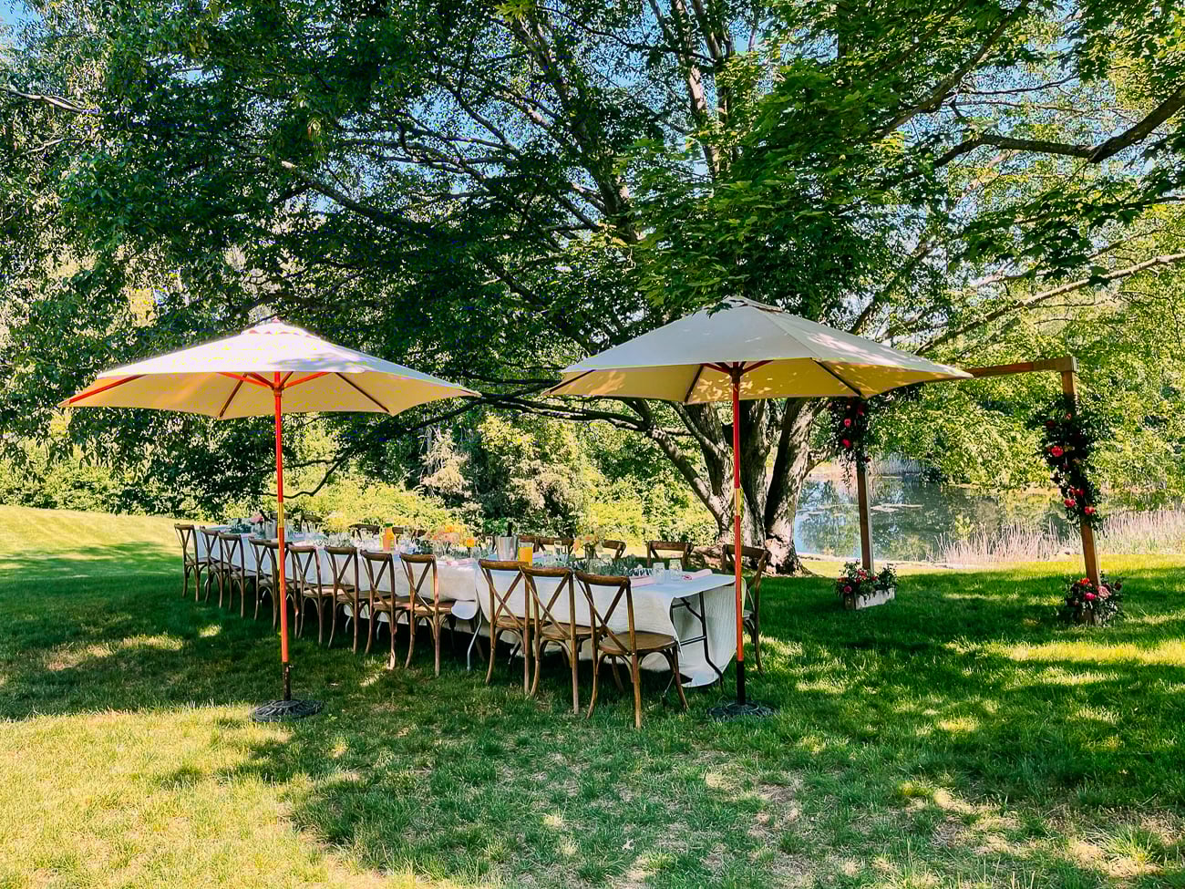 Brunch setup outside by ceremony area