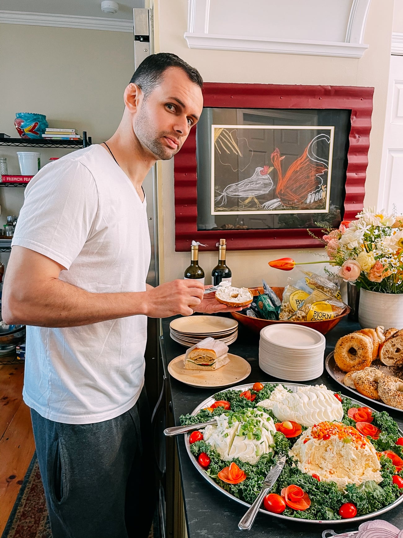Justin getting a bagel