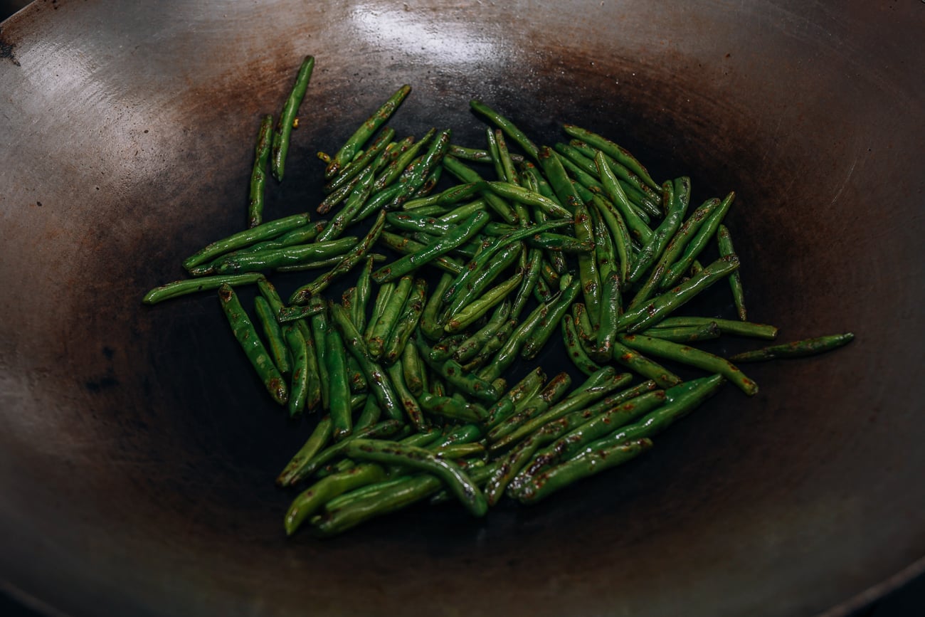 Searing green beans in the wok