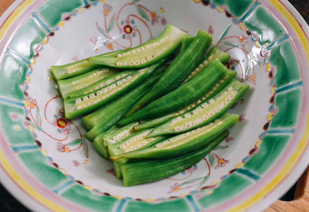 Okra in serving dish