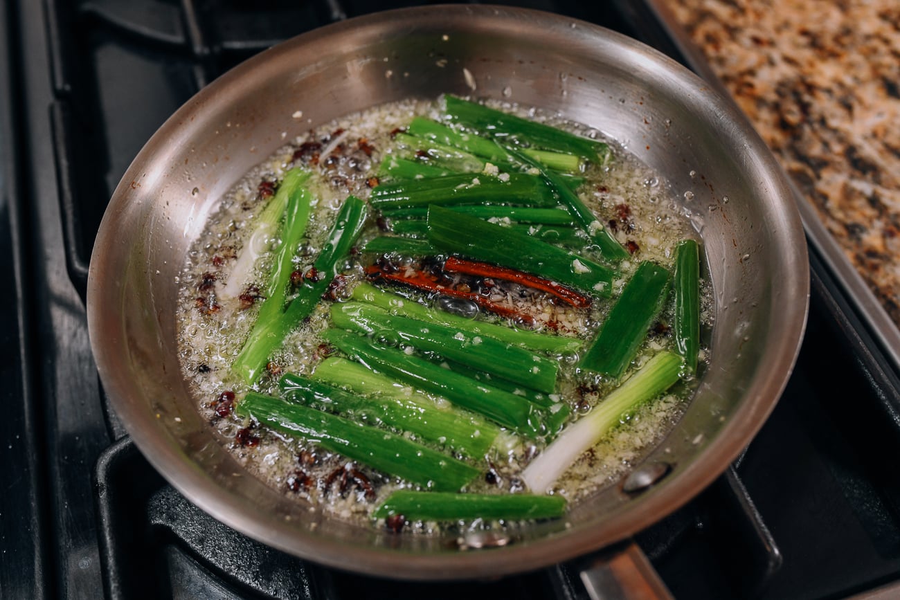 Infusing oil in saucepan