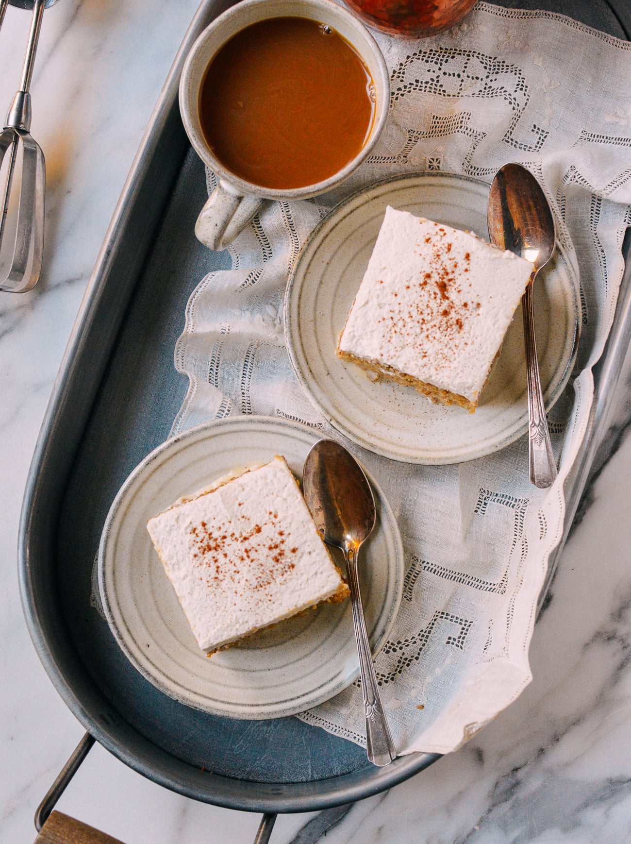 Slices of pumpkin tres leches cake