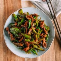 Pork and Pepper Stir-fry with chopsticks