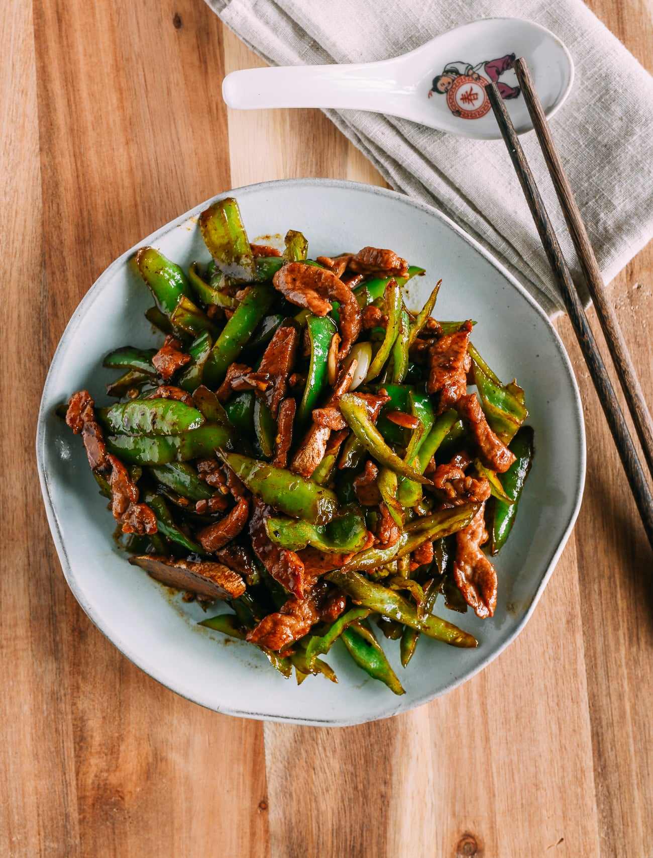 Pork and Pepper Stir-fry with chopsticks