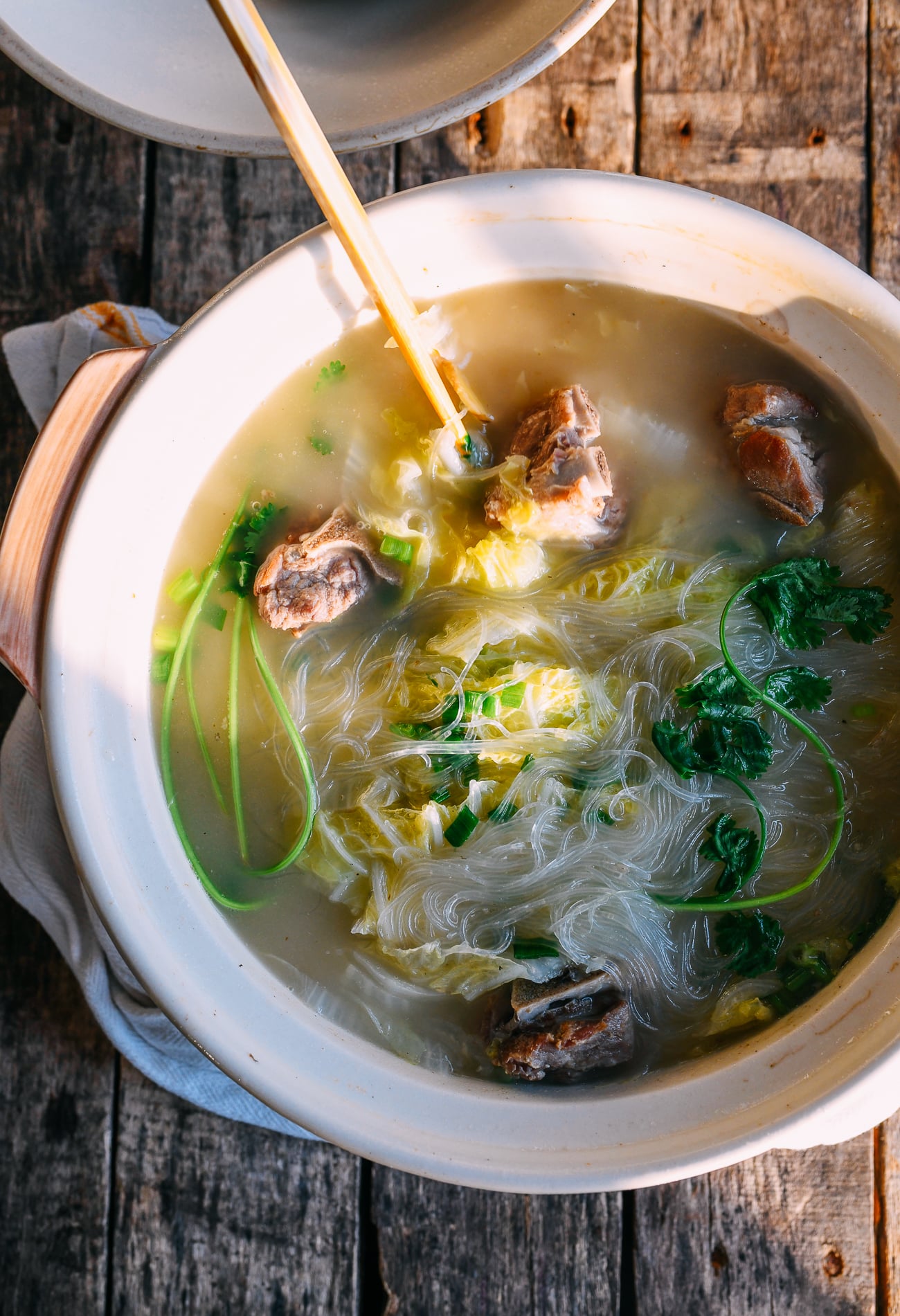 Salted Pork Bone Soup with Napa Cabbage and Glass Noodles
