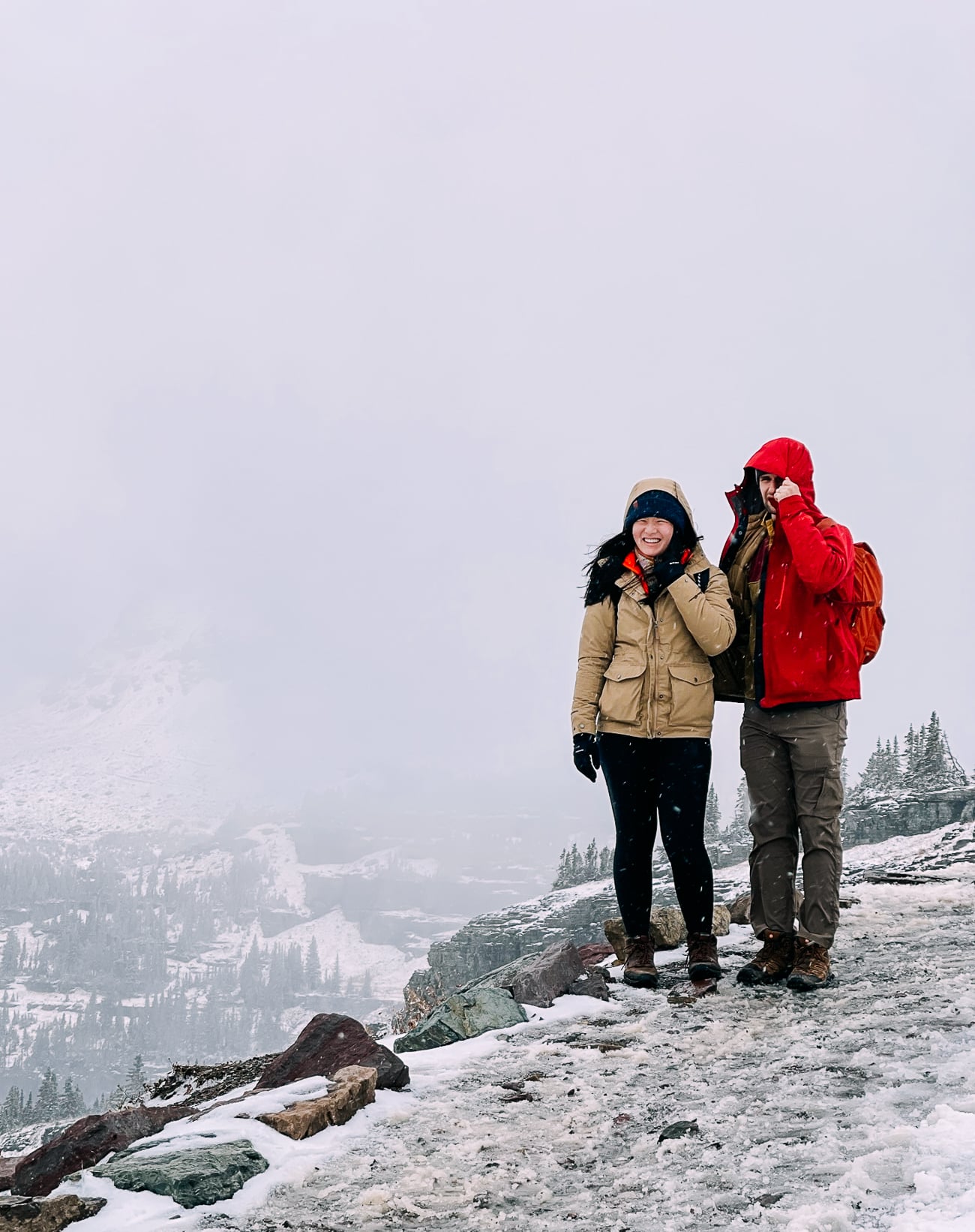 Sarah and Justin getting beaten by sleet on the trail