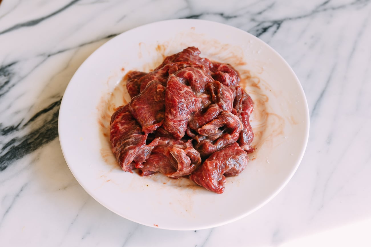 plate of marinated beef