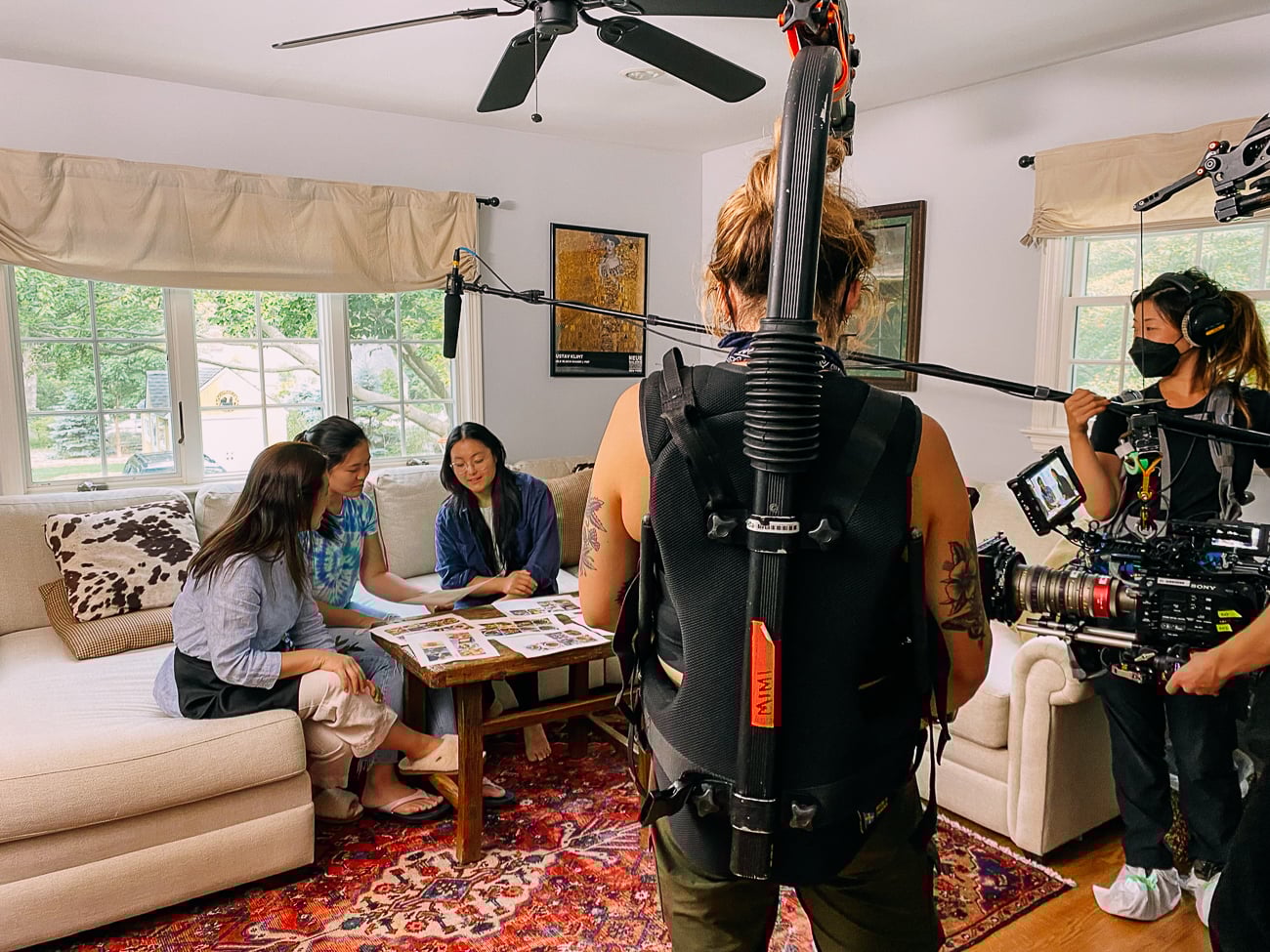 Filming Judy, Sarah, and Kaitlin discussing cookbook photos