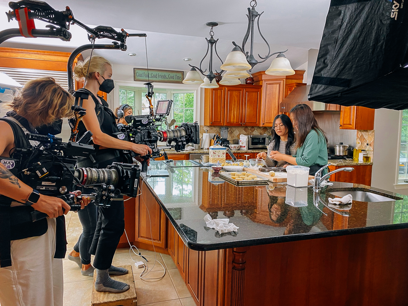 Filming Judy and Kaitlin making mooncakes