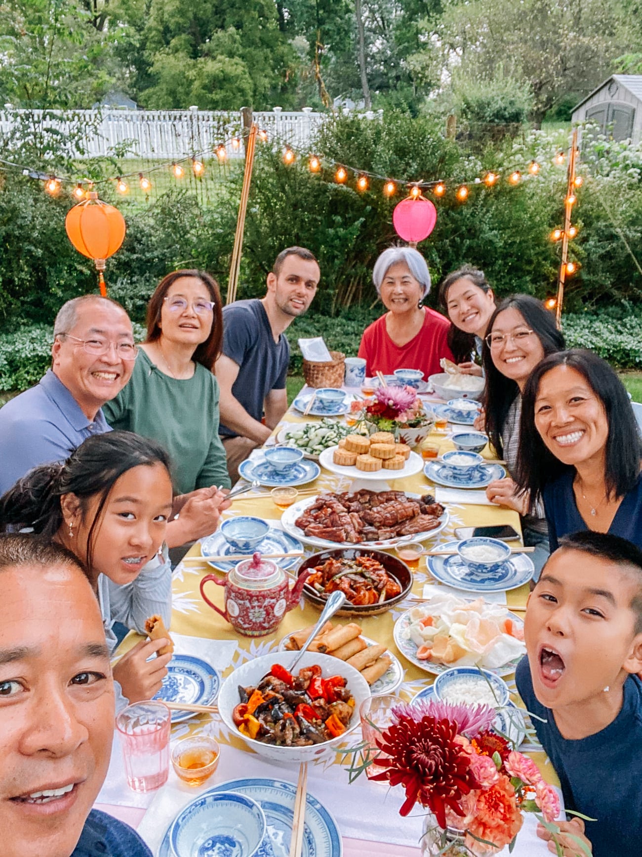 Woks of Life family enjoying mid-autumn festival meal