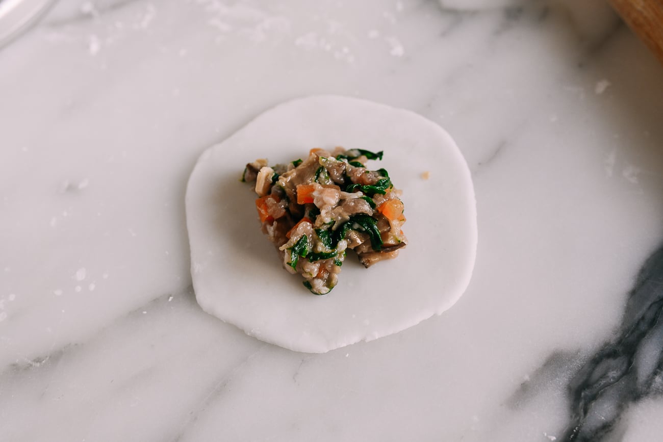 tablespoon of filling in middle of wrapper