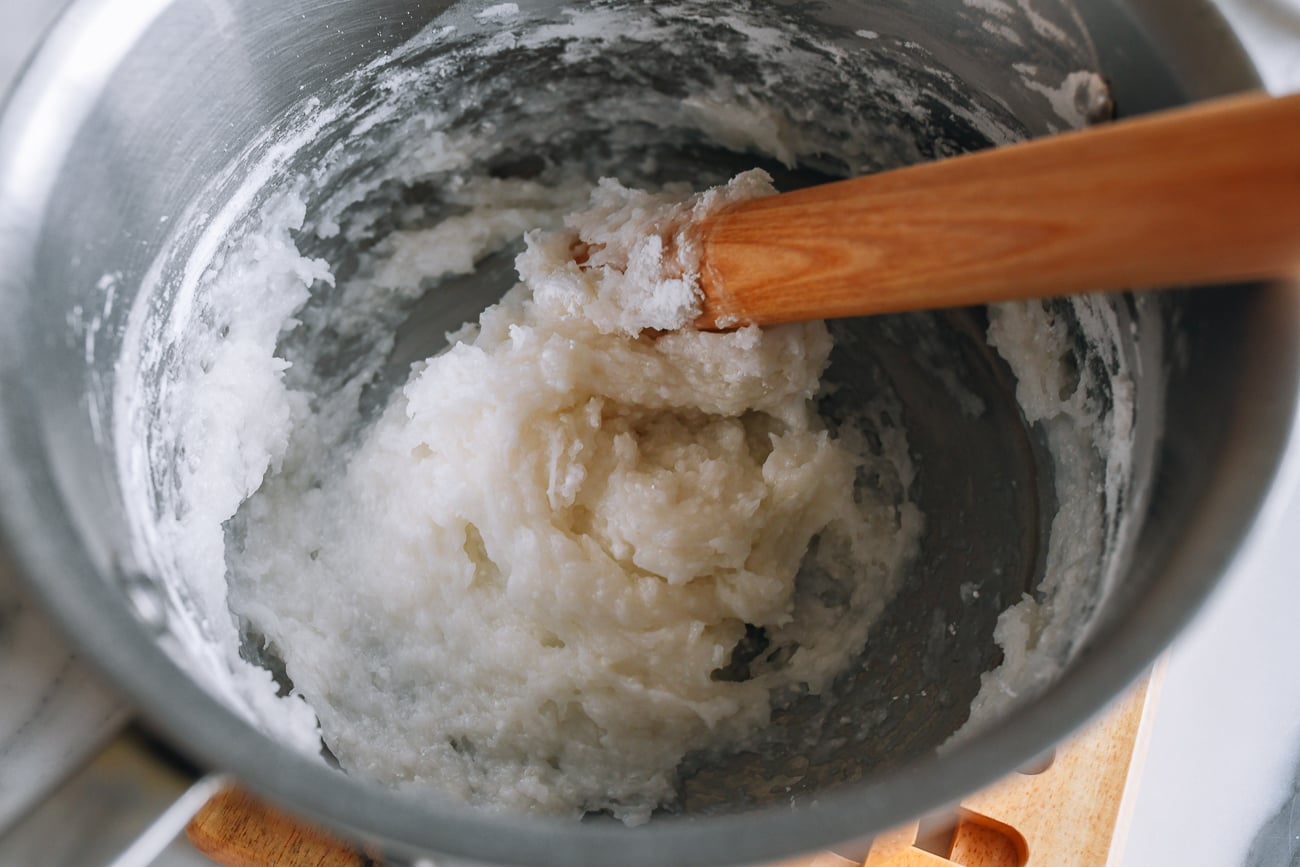 two thirds of starch mixture added to water