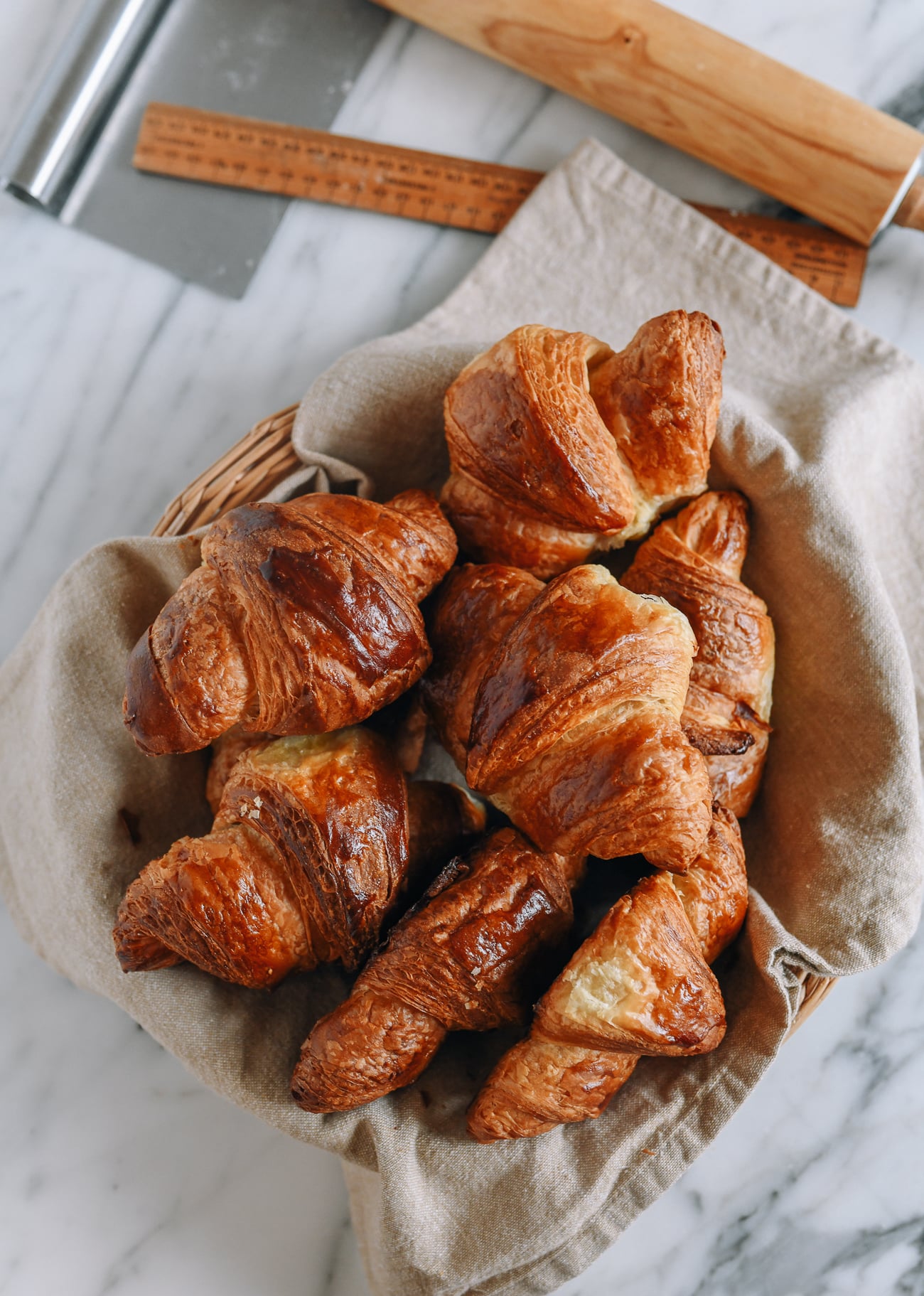 Basket of homemade croissants