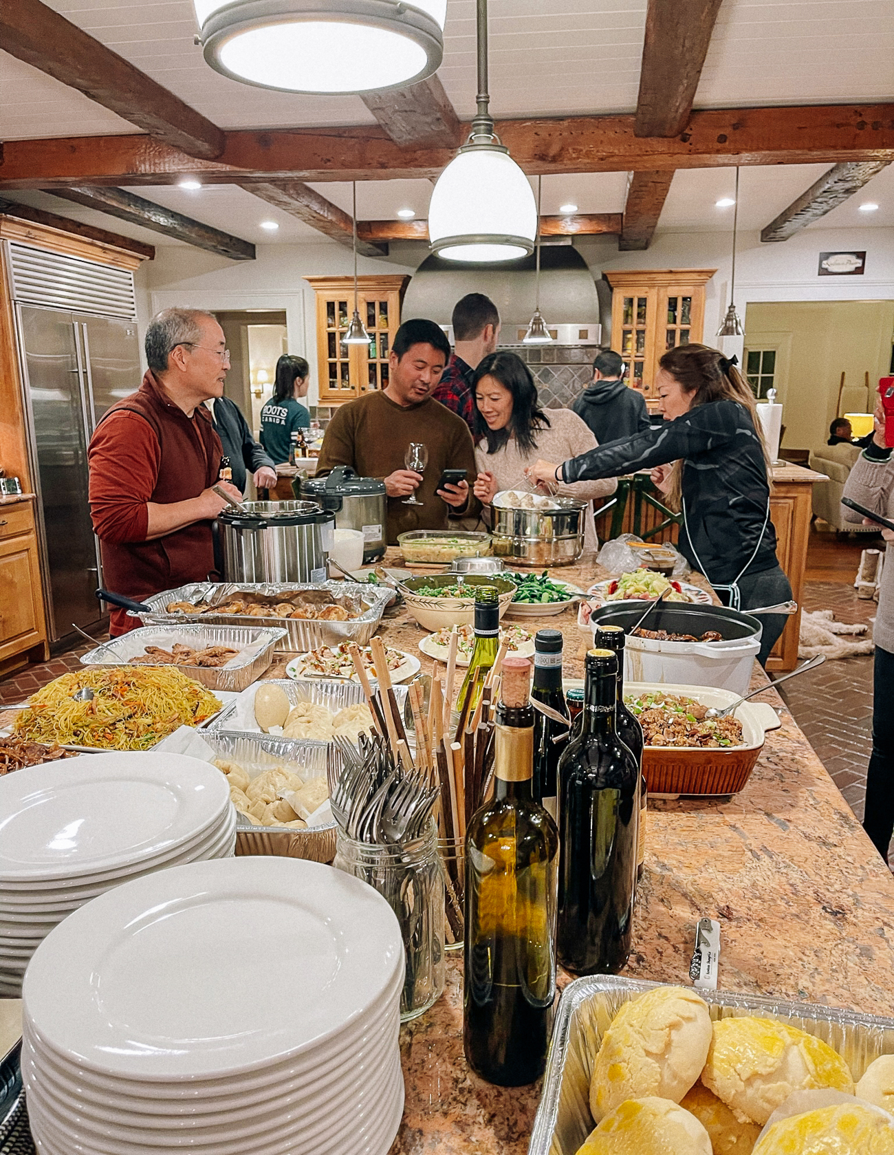 Potluck buffet at Woks of Life house