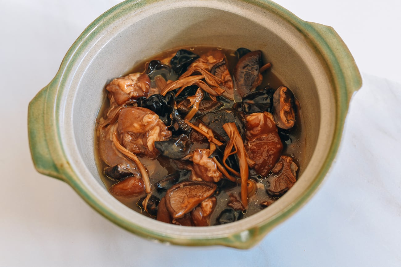 Marinated chicken mixture on top of rice