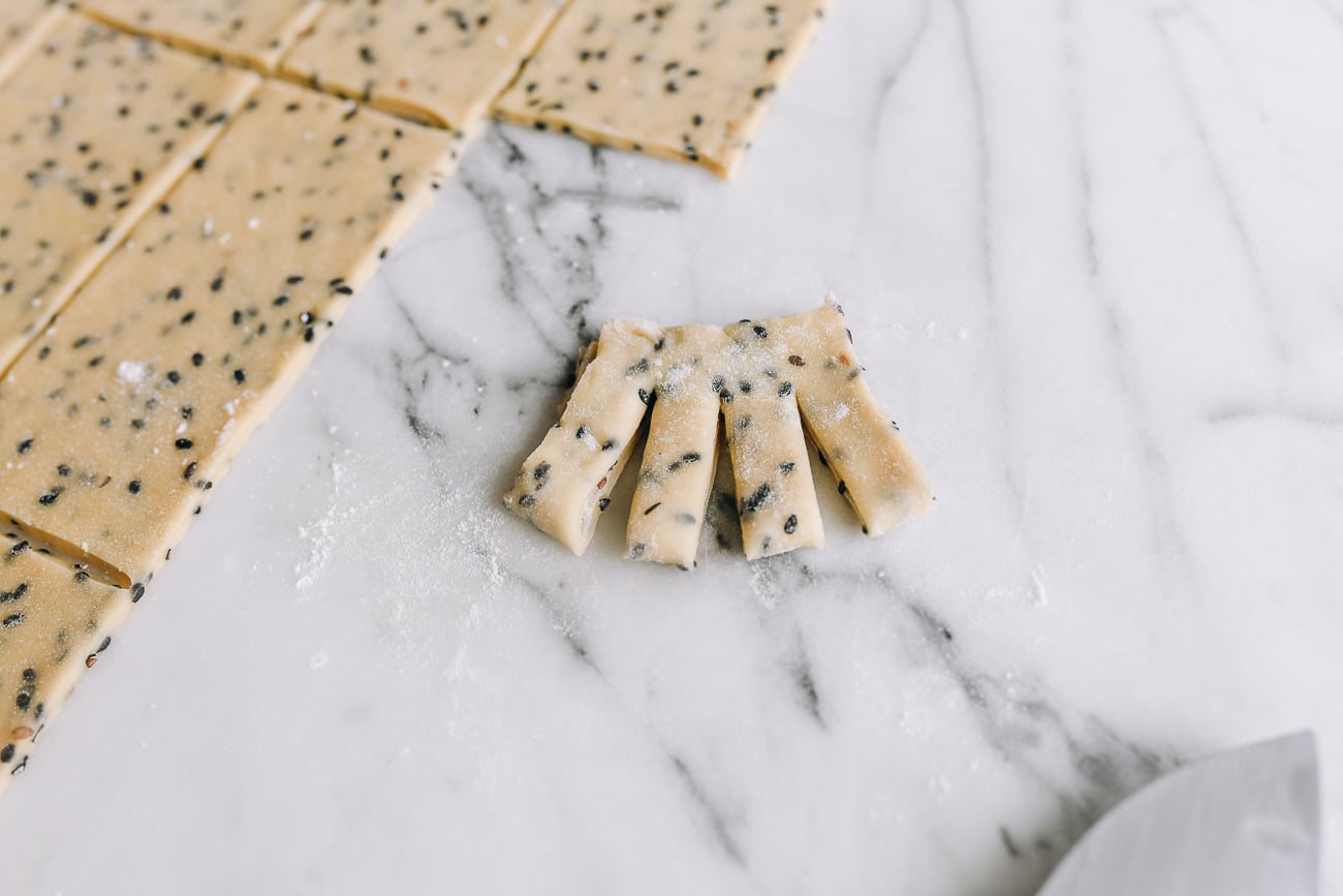 Slits cut into dough