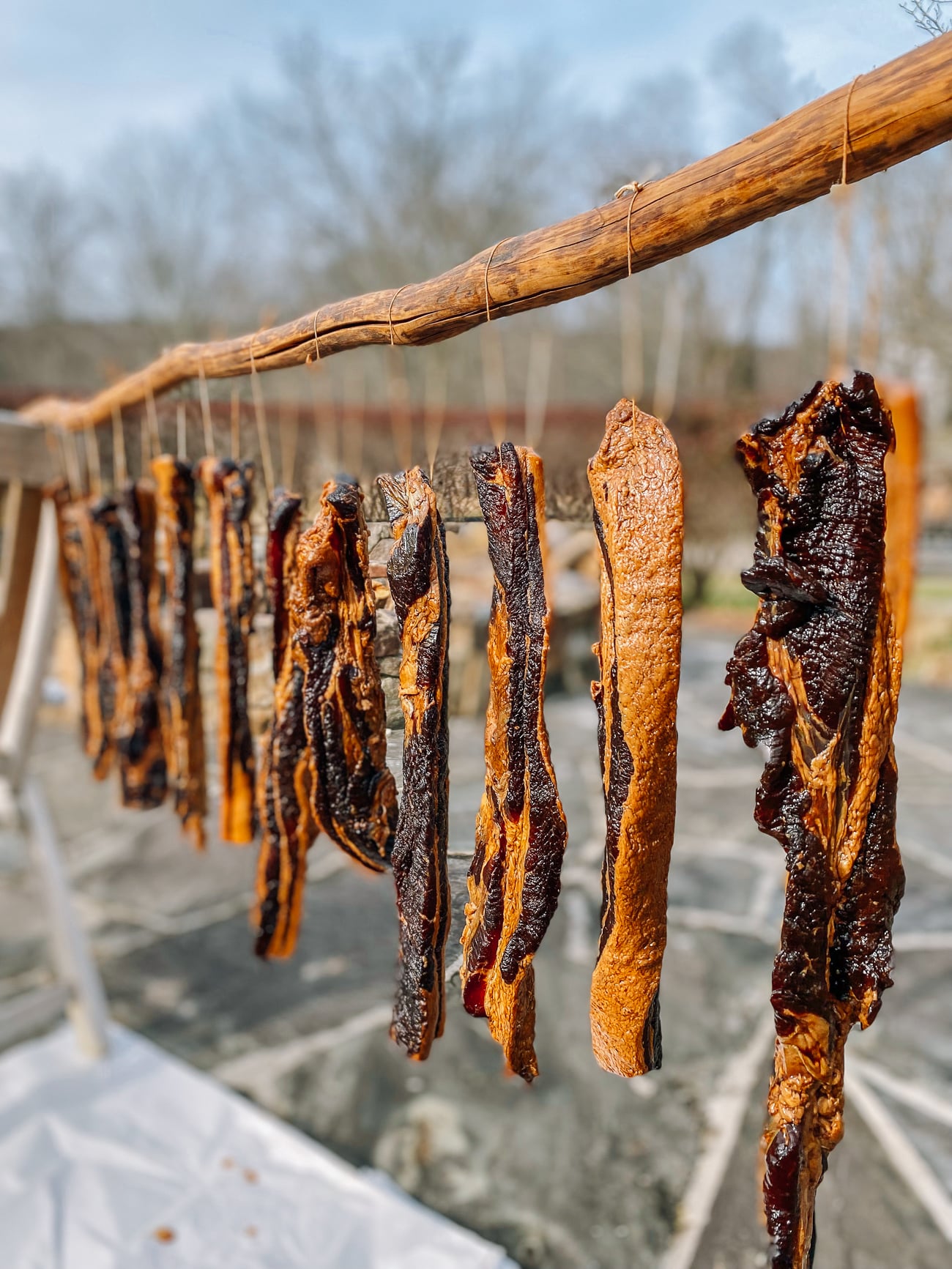 curing pork belly outdoors Chinese-style