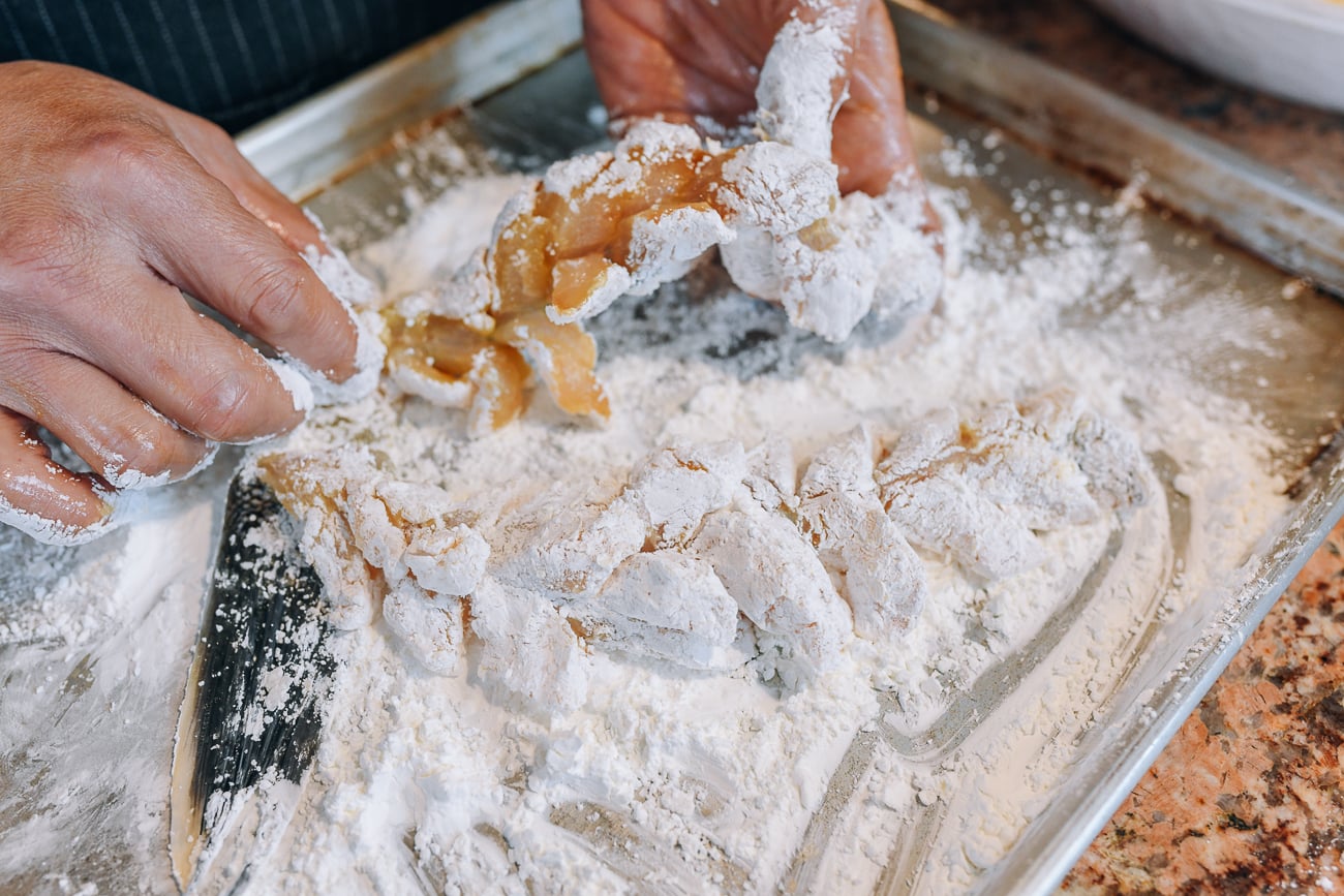 dredging fish in cornstarch