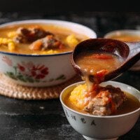 Tomato Potato Corn Soup with Pork Neck Bones