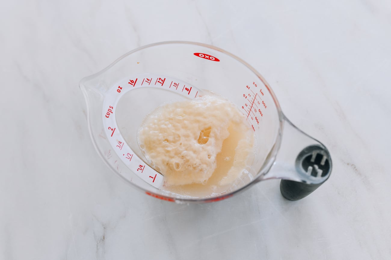 bloomed yeast in measuring cup
