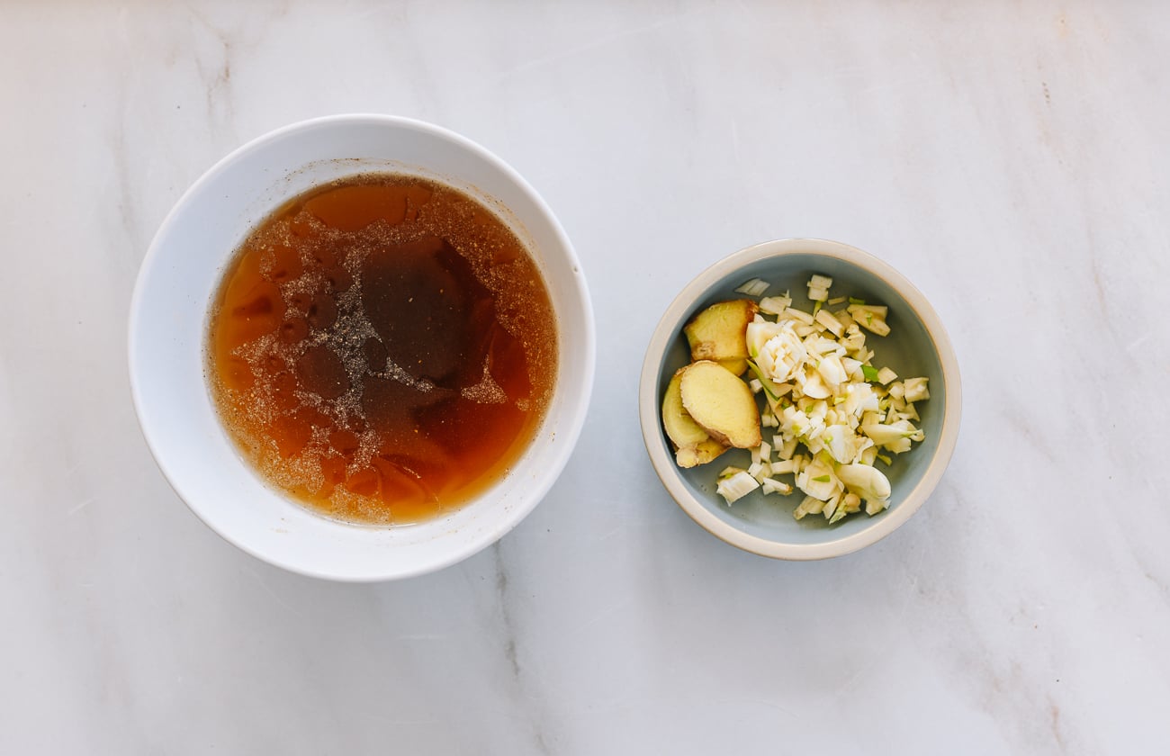 sauce mixture, ginger and garlic for vegetable stir-fry