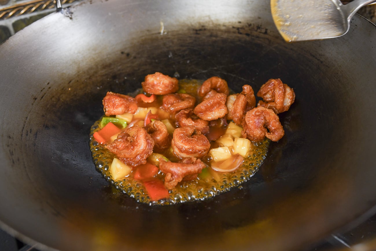 Adding shrimp to sweet and sour sauce