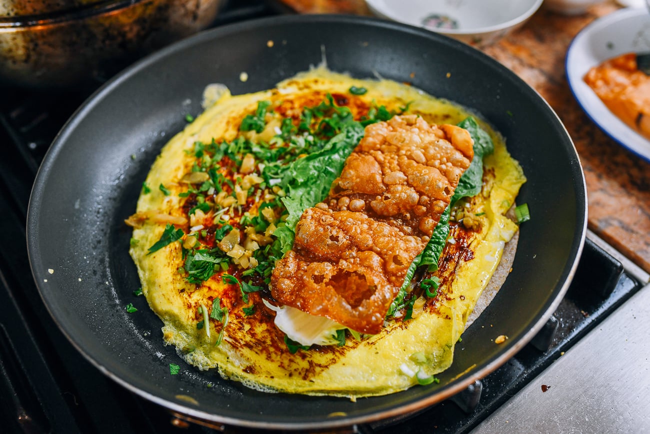 fried egg roll skin on jian bing