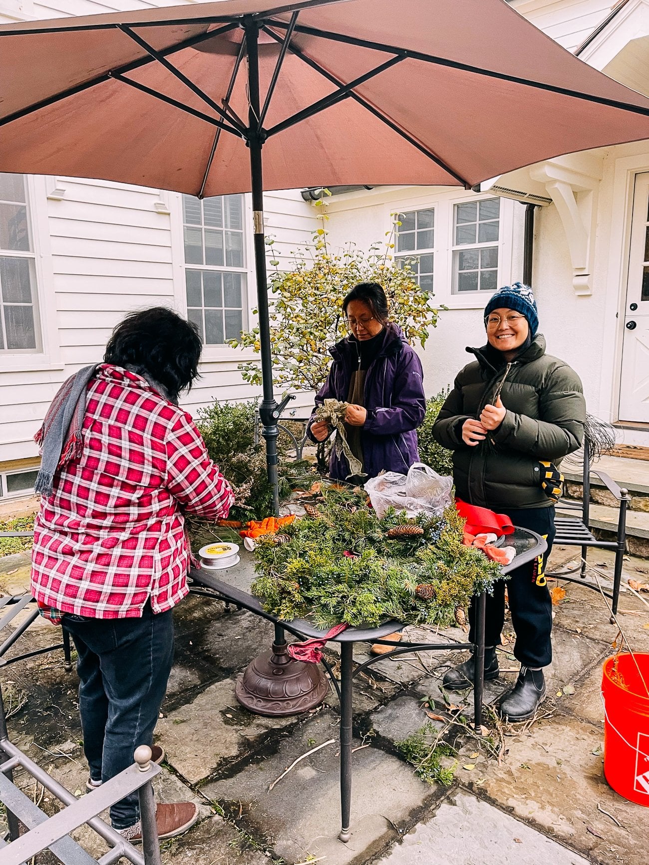 making wreaths out of foraged materials