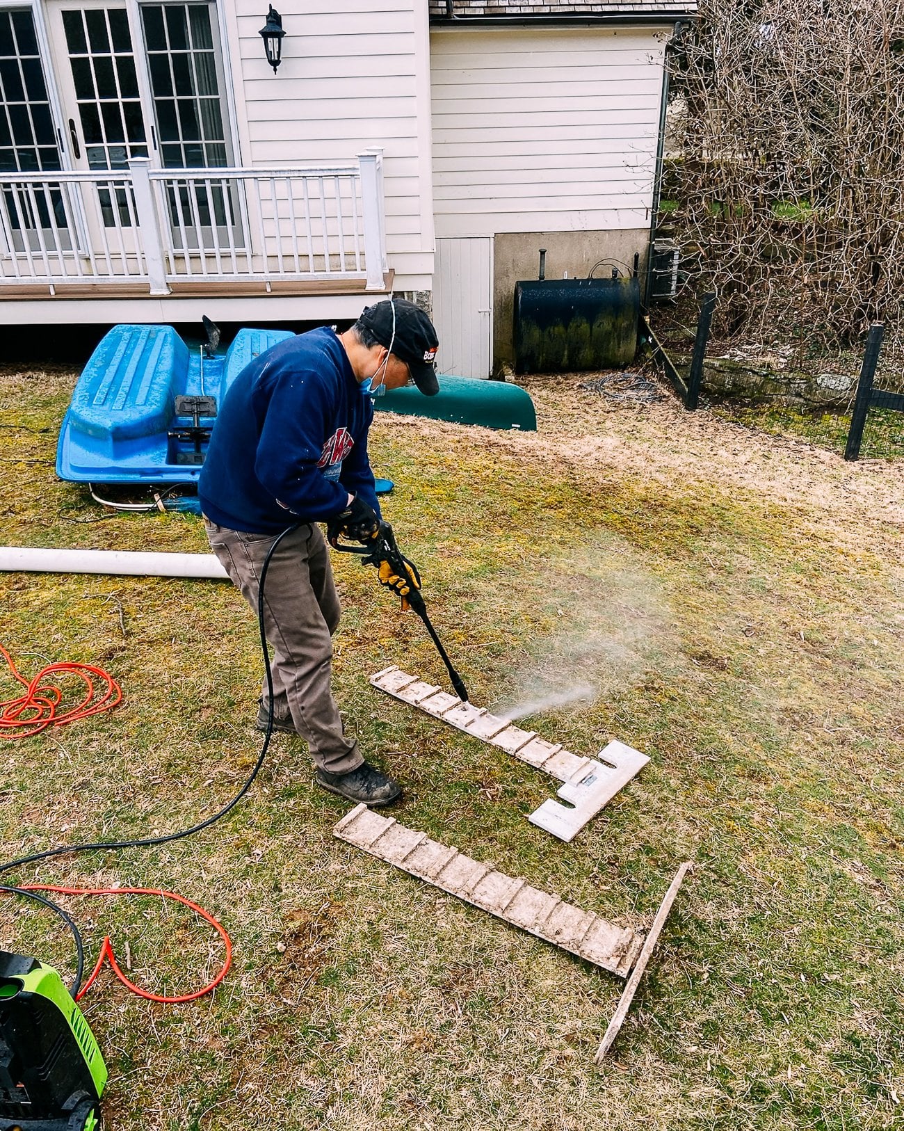 power washing chicken coop steps
