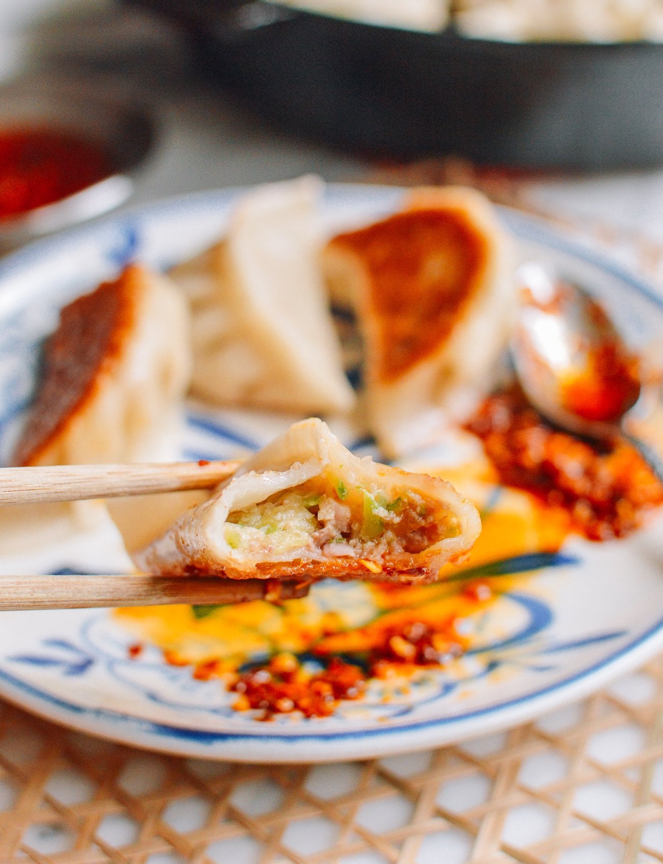 cross-section of a chicken zucchini dumpling