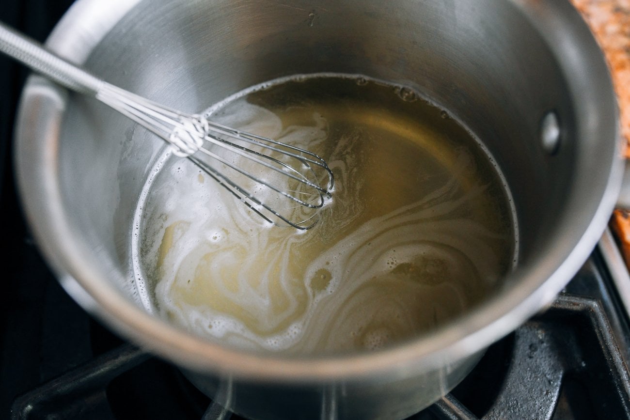 pot of sugar, water, and gelatin